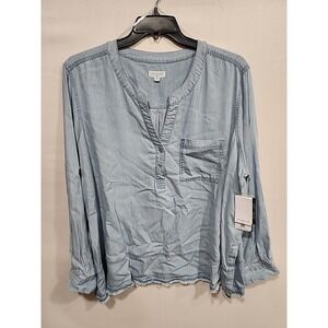Westbound NWT‎ Blouse Womens 3X Long Sleeve Soft Wash Tencel Top Raw Hem, Pocket